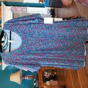 LuLaRoe 3XL Perfect Tee Swing Top Blue Small Floral- NWT